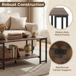 Costway 2-Tier Coffee Table Modern Rectangular Accent Table With Open Storage Shelf-Rustic Brown - thumbnail 8