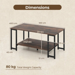 Costway 2-Tier Coffee Table Modern Rectangular Accent Table With Open Storage Shelf-Rustic Brown - thumbnail 2