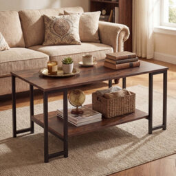 Costway 2-Tier Coffee Table Modern Rectangular Accent Table With Open Storage Shelf-Rustic Brown - thumbnail 5