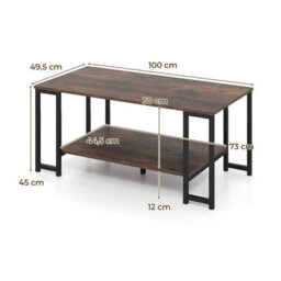 Costway 2-Tier Coffee Table Modern Rectangular Accent Table With Open Storage Shelf-Rustic Brown - thumbnail 7