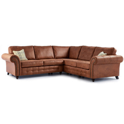 Furnishings For Less UK Oakland Tan Chesterfield 5 Seater L Shape Large Corner Sofa - image 1