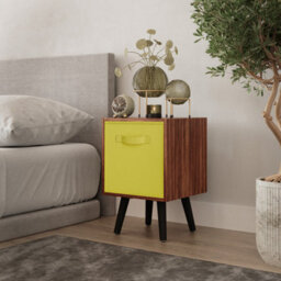 Urbn-Living Urbnliving 51Cm Height Teak Wooden Cube Storage Bookcase Yellow Inserts Scandinavian Black Legs - thumbnail 1