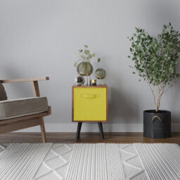 Urbn-Living Urbnliving 51Cm Height Teak Wooden Cube Storage Bookcase Yellow Inserts Scandinavian Black Legs - thumbnail 2