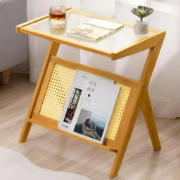 Bamboo End Table Storage Shelf For Sofa Living Room - thumbnail 3