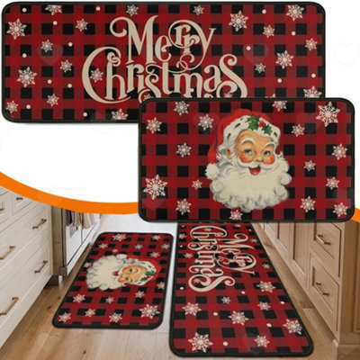 Amorly 2Pcs Christmas Kitchen Rug Mats, Red Black Buffalo Plaid Doormats With Non Slip Backing, Practical Floor Ornaments For Xmas Home - image 1