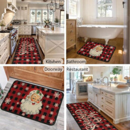 Amorly 2Pcs Christmas Kitchen Rug Mats, Red Black Buffalo Plaid Doormats With Non Slip Backing, Practical Floor Ornaments For Xmas Home - thumbnail 5