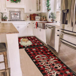 Amorly 2Pcs Christmas Kitchen Rug Mats, Red Black Buffalo Plaid Doormats With Non Slip Backing, Practical Floor Ornaments For Xmas Home - thumbnail 4