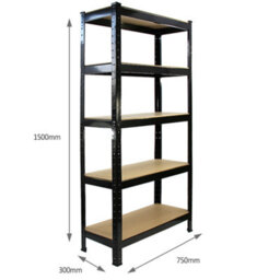 MonsterShop 75Cm Wide Racking Garage Storage Shelving Heavy Duty 5 Tier Shelf Unit 75Cm X 30Cm X 150Cm Blue/black (4, Black) - thumbnail 5