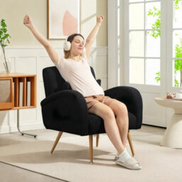 Homcom Teddy Fleece Upholstered Accent Chair With Metal Legs, Black - thumbnail 7