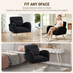 Homcom Teddy Fleece Upholstered Accent Chair With Metal Legs, Black - thumbnail 6