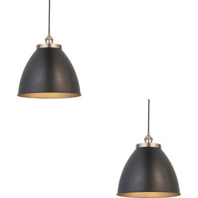 Loops 2 Pack Hanging Ceiling Pendant Light - Large - Aged Pewter Plate & Matt Black Paint - 10W Led E27 - image 1