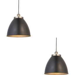 Loops 2 Pack Hanging Ceiling Pendant Light - Large - Aged Pewter Plate & Matt Black Paint - 10W Led E27