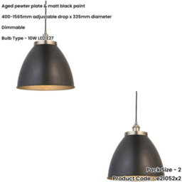 Loops 2 Pack Hanging Ceiling Pendant Light - Large - Aged Pewter Plate & Matt Black Paint - 10W Led E27 - thumbnail 2