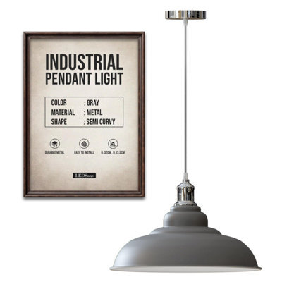 Ledsone Industrial Style Pendant Light Gray And Chrome Ceiling Light With Shade - image 1