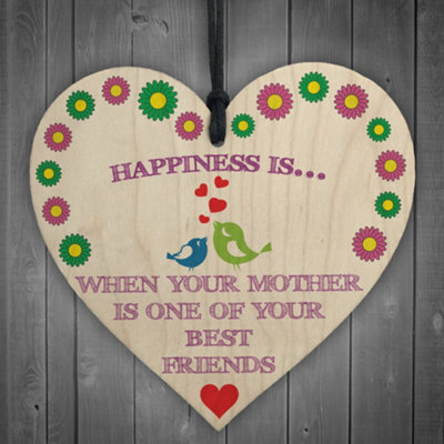 Red Ocean When Mother Is Best Friend Wooden Hanging Heart Plaque - image 1