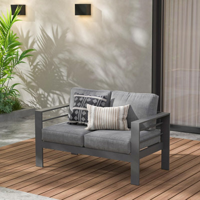 Garden Store Direct Wisteria Lane Aluminium Loveseat - 2 Seat Sofa In Grey With Grey Cushions - image 1