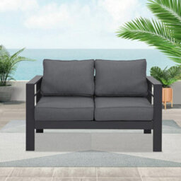 Garden Store Direct Wisteria Lane Aluminium Loveseat - 2 Seat Sofa In Grey With Grey Cushions - thumbnail 3