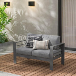 Garden Store Direct Wisteria Lane Aluminium Loveseat - 2 Seat Sofa In Grey With Grey Cushions - thumbnail 1