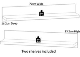 Impact Furniture Wall Shelf Set Of 2 Floating Wall Panels White Shelves Display Units 70Cm Fever - thumbnail 5