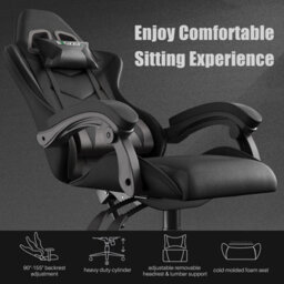 Onemill Ergonomic Gaming Chair,soft Pu Leather With Adjustable Reclining Back Black - thumbnail 2