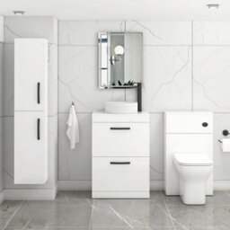 Royal Bathrooms Turin 600mm Freestanding Bathroom Vanity Unit With Sink 2 Drawer Gloss White & Round Countertop Basin - thumbnail 3