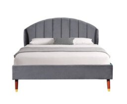 Comfy Living Winged Plush Velvet Fabric  Bed Frame With Curved Headboard 5Ft King Grey - thumbnail 2
