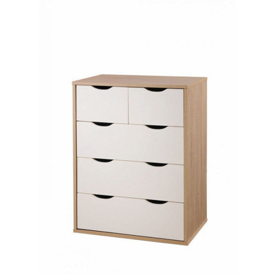 Timber Art Design Alton 3+2 Drawer Bedroom Cabinet Bedside Chest Of Drawers Sonoma Oak & White - image 1