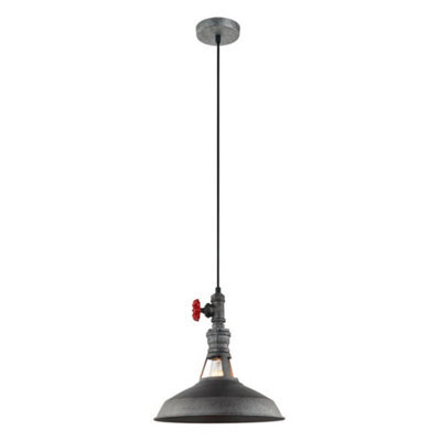Luminosa Lighting Luminosa Industrial And Retro Hanging Pendant Grey 1 Light  With Black Grey Shade, E27