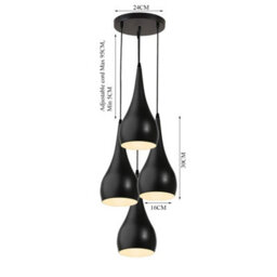 4 Head Teardrop Ceiling Pendant Light E27 Black Modern Fixture - thumbnail 2