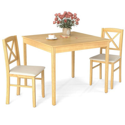 3 Piece Wooden Dining Table Set For 2 With Pvc Chairs - image 1