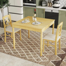3 Piece Wooden Dining Table Set For 2 With Pvc Chairs - thumbnail 5
