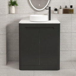 Royal Bathrooms Venice 700mm Matt Nocturne Black Freestanding Vanity Unit 2 Door Carrara White Undrilled Worktop & Without Basin - thumbnail 1