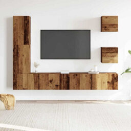 Berkfield 5 Piece Tv Cabinet Set Wall-Mounted Old Wood Engineered Wood - thumbnail 3