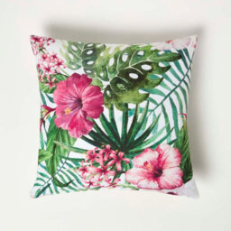Homescapes Luxury Outdoor Cushions 2 Set, Waterproof Filled Cushion, Soft-Touch, Pink Summer Flower, For Garden, Indoors, 45X45 Cm - thumbnail 2