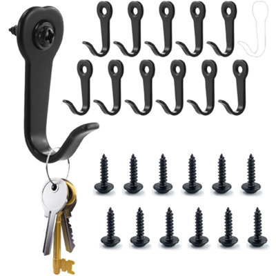 12 Pack Black Coat Hooks, Screw, In Wall Hooks, Vintage Metal, For Bathroom, Bedroom, Acoustic Panels - image 1