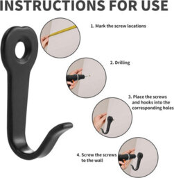 12 Pack Black Coat Hooks, Screw, In Wall Hooks, Vintage Metal, For Bathroom, Bedroom, Acoustic Panels - thumbnail 6