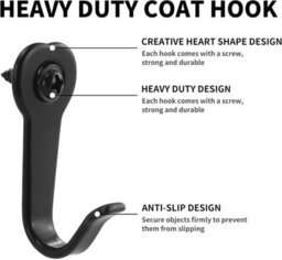 12 Pack Black Coat Hooks, Screw, In Wall Hooks, Vintage Metal, For Bathroom, Bedroom, Acoustic Panels - thumbnail 3