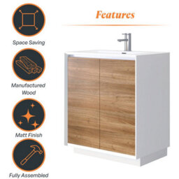 Plum&clay Declan White & Oak Floor Standing Vanity Unit With White Basin Set (W)750mm (H)850mm - thumbnail 5