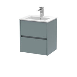 Nuie Havana Wall Hung 2 Drawer Vanity Basin Unit &  Minimalist Ceramic Basin, Modern Sink Vanity Unit In Coastal Grey With White - thumbnail 1