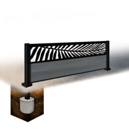 Easycomposite 2Ft Composite Fence Panel & Aluminium Post Sunken In Ground - Anthracite Boards & Palm Topper Trellis