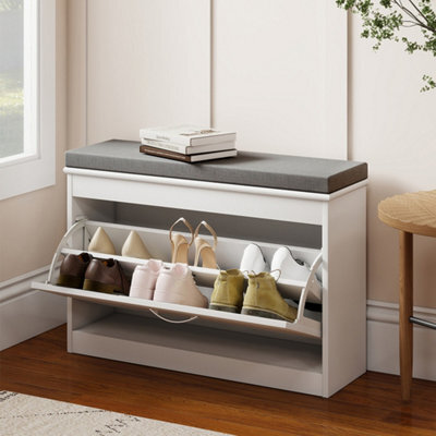 Levede White Plastic Hallway Shoe Storage Cabinet 75Cm Bench Organiser Unit - image 1