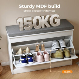 Levede White Plastic Hallway Shoe Storage Cabinet 75Cm Bench Organiser Unit - thumbnail 8