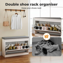 Levede White Plastic Hallway Shoe Storage Cabinet 75Cm Bench Organiser Unit - thumbnail 5