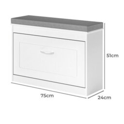 Levede White Plastic Hallway Shoe Storage Cabinet 75Cm Bench Organiser Unit - thumbnail 4