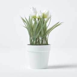 Homescapes Artificial White Handcrafted Tulips In White Decorative Pot, 22 Cm - thumbnail 5