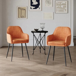 Velvet Dining Chairs Padded Set Of 2 Metal Legs For Kitchen Home Office Orange - thumbnail 6