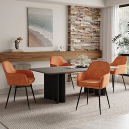 Velvet Dining Chairs Padded Set Of 2 Metal Legs For Kitchen Home Office Orange - thumbnail 4