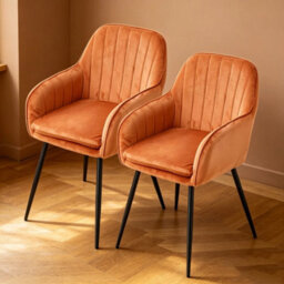 Velvet Dining Chairs Padded Set Of 2 Metal Legs For Kitchen Home Office Orange