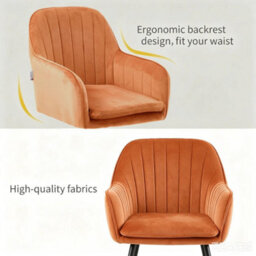 Velvet Dining Chairs Padded Set Of 2 Metal Legs For Kitchen Home Office Orange - thumbnail 3