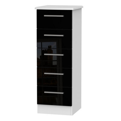 Harrow 5 Drawer Tallboy In Black Gloss & White (Ready Assembled)